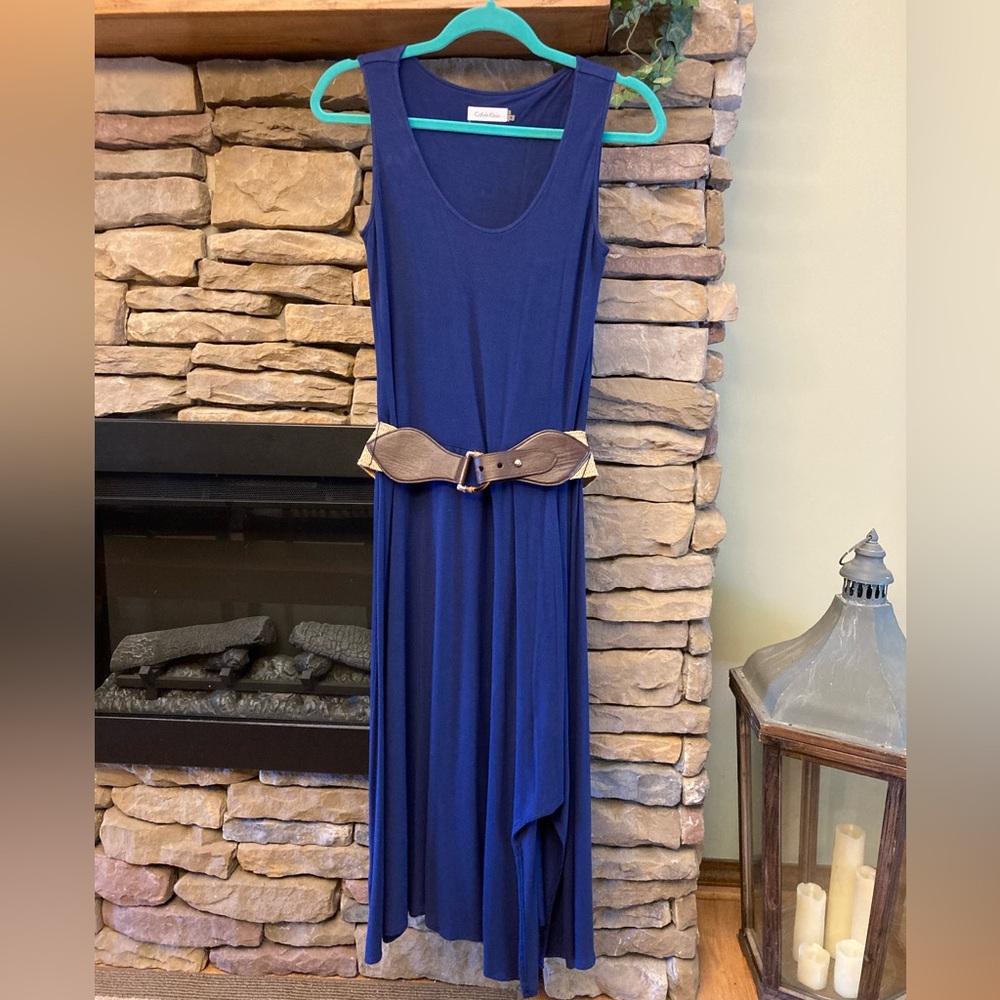 Calvin Klein asymmetrical hem Maxi Dress with Belt